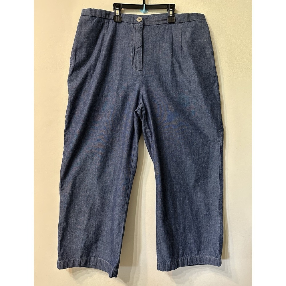 Jaclyn Smith Blue Denim Capri Pants Women's Size 12 Cotton Elastic Waist Crop